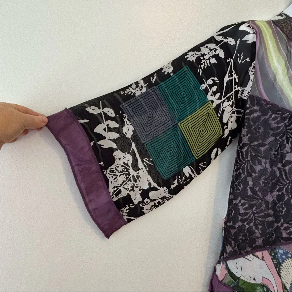 Sterling Styles kimono top purple Oriental patchwork pattern one size - Picture 3 of 10